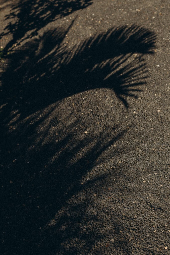 Veronika Haas' Schatten auf Sandstrand bei Lanzarote, romantisches Engagement am Meer.